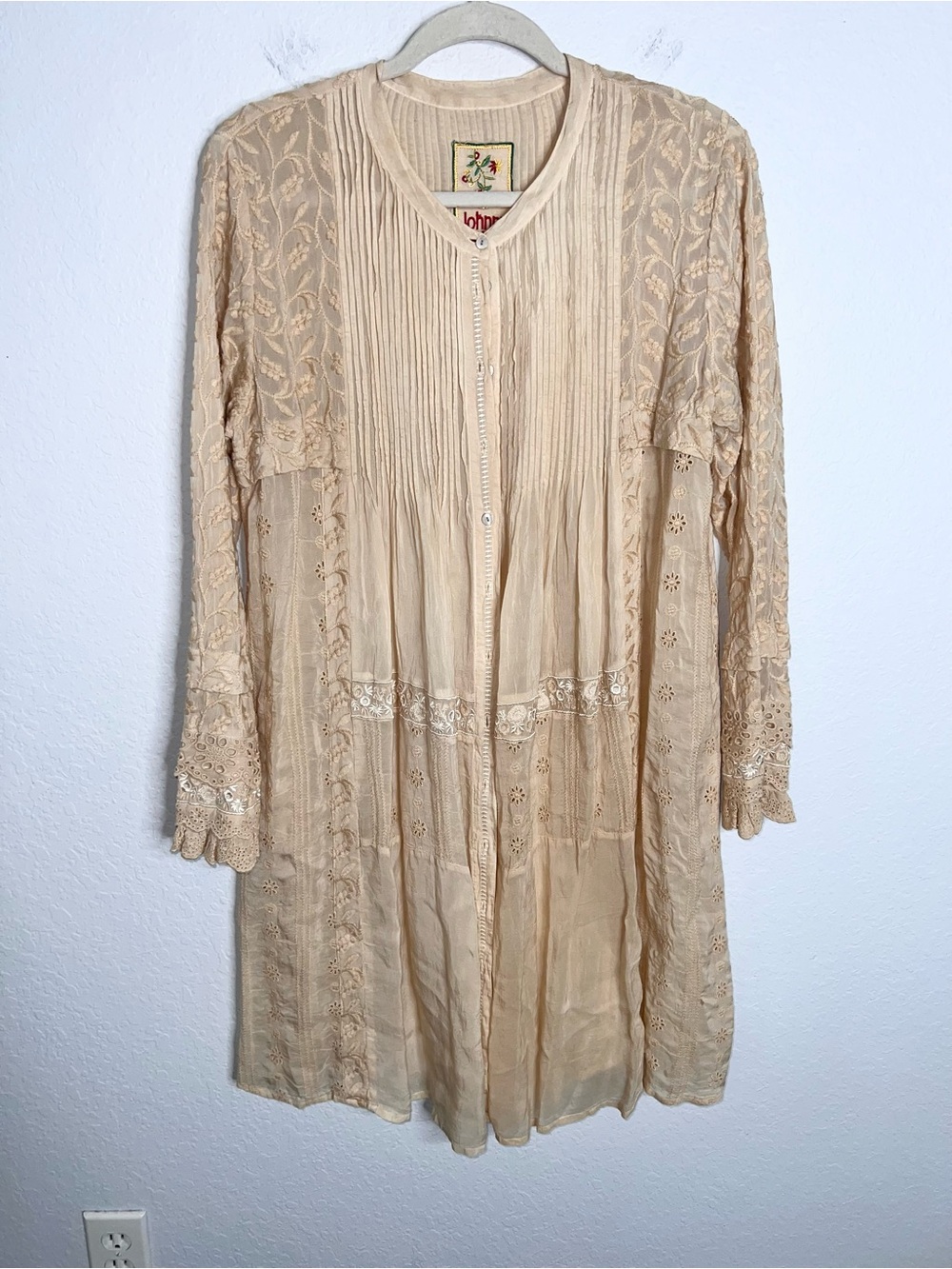 Johnny Was Shirt Dress Women’s Medium Embroidered Button Down Tunic Boho B2